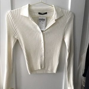Brandy Melville Polo Cardigan Top White NWT